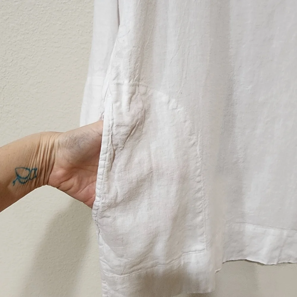 Lands' End Women's Crisp White Linen Blend Tunic with Large Front Pockets XL
